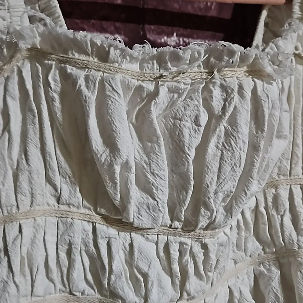 Free People 100% Cotton White Hi-Lo Rouched Bodice 3 Side Ties Crop Top